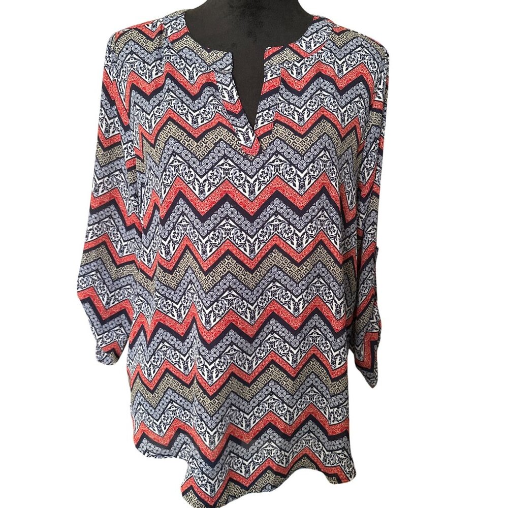 💖Chevron Patterned Long Sleeve Blouse Womens M EST 1946